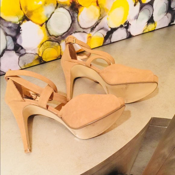 Modesta Ann High Heels-Camel Faux Suede-Open toe - Picture 7 of 8